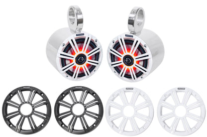 Pair KICKER 45KM654L 6.5" 390w Silver Marine Wakeboard Tower LED Boat Speakers