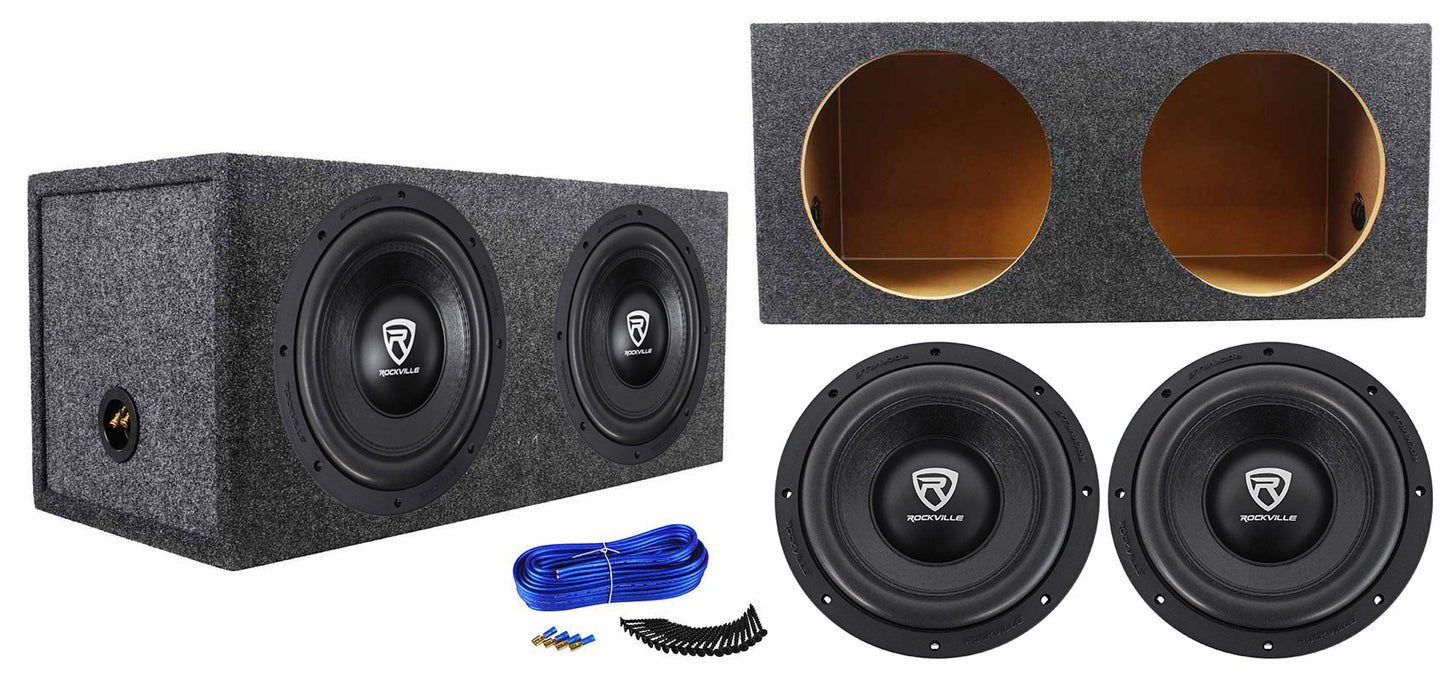 Rockville 10" Subwoofers 2-Pack + Sealed Dual 10" Enclosure Bundle