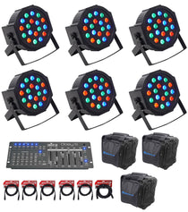 6 Rockville RockPAR50 LED RGB DMX PAR Can Wash Lights+Controller+Cables and Bags