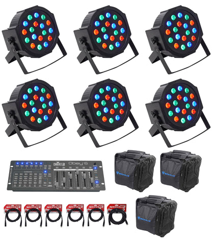 6 Rockville RockPAR50 LED RGB DMX PAR Can Wash Lights+Controller+Cables and Bags