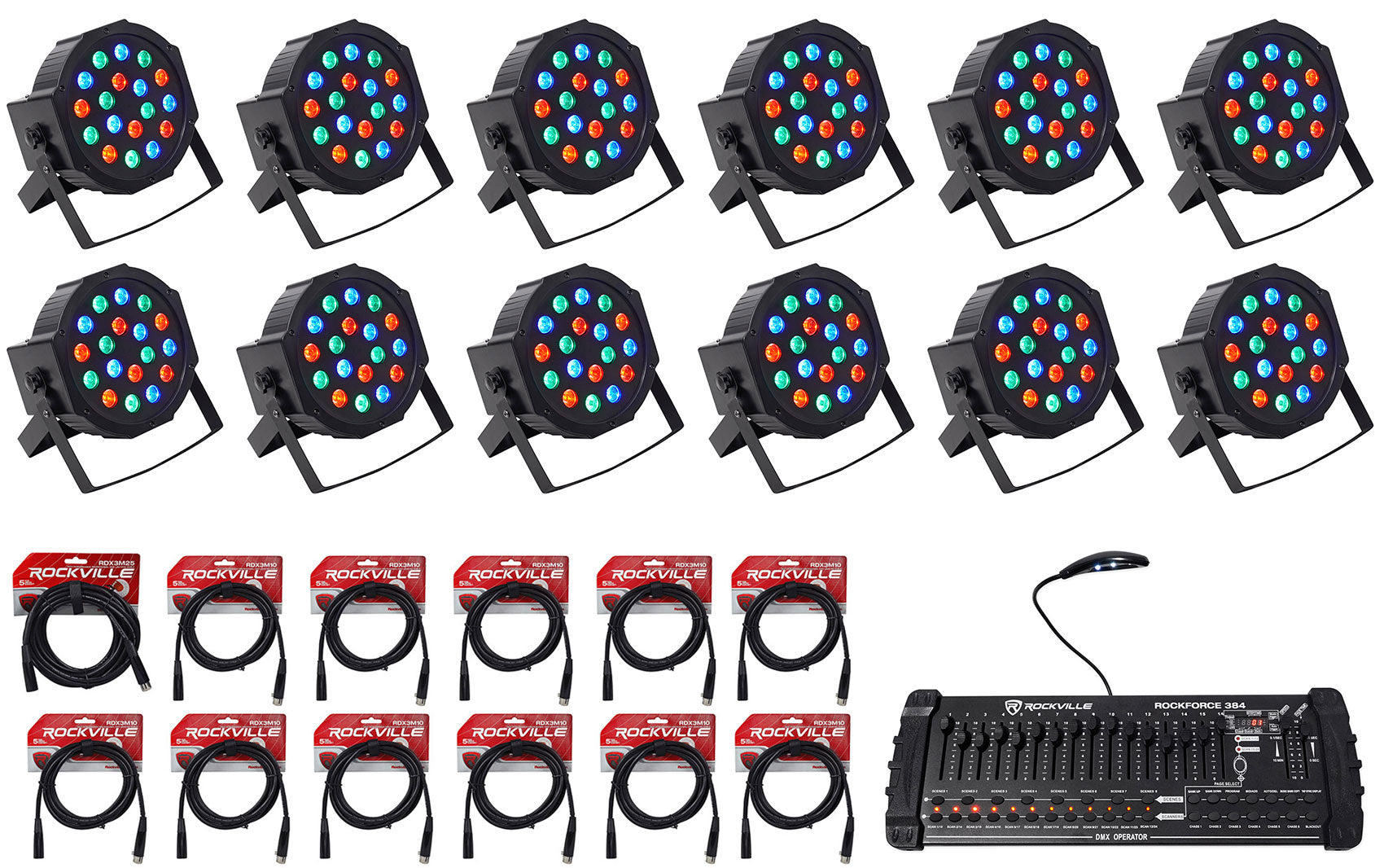 RockPAR50 LED RGB 12-Pack + ROCKFORCE 384 Controller Bundle