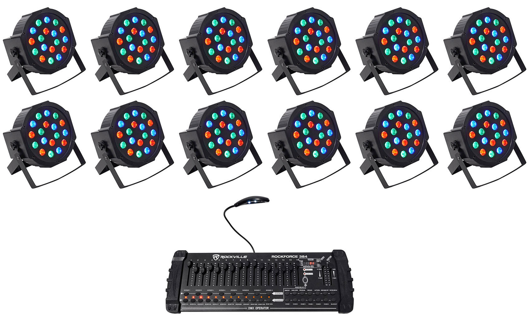 RockPAR50 LED RGB 12-Pack + ROCKFORCE 384 Controller Bundle