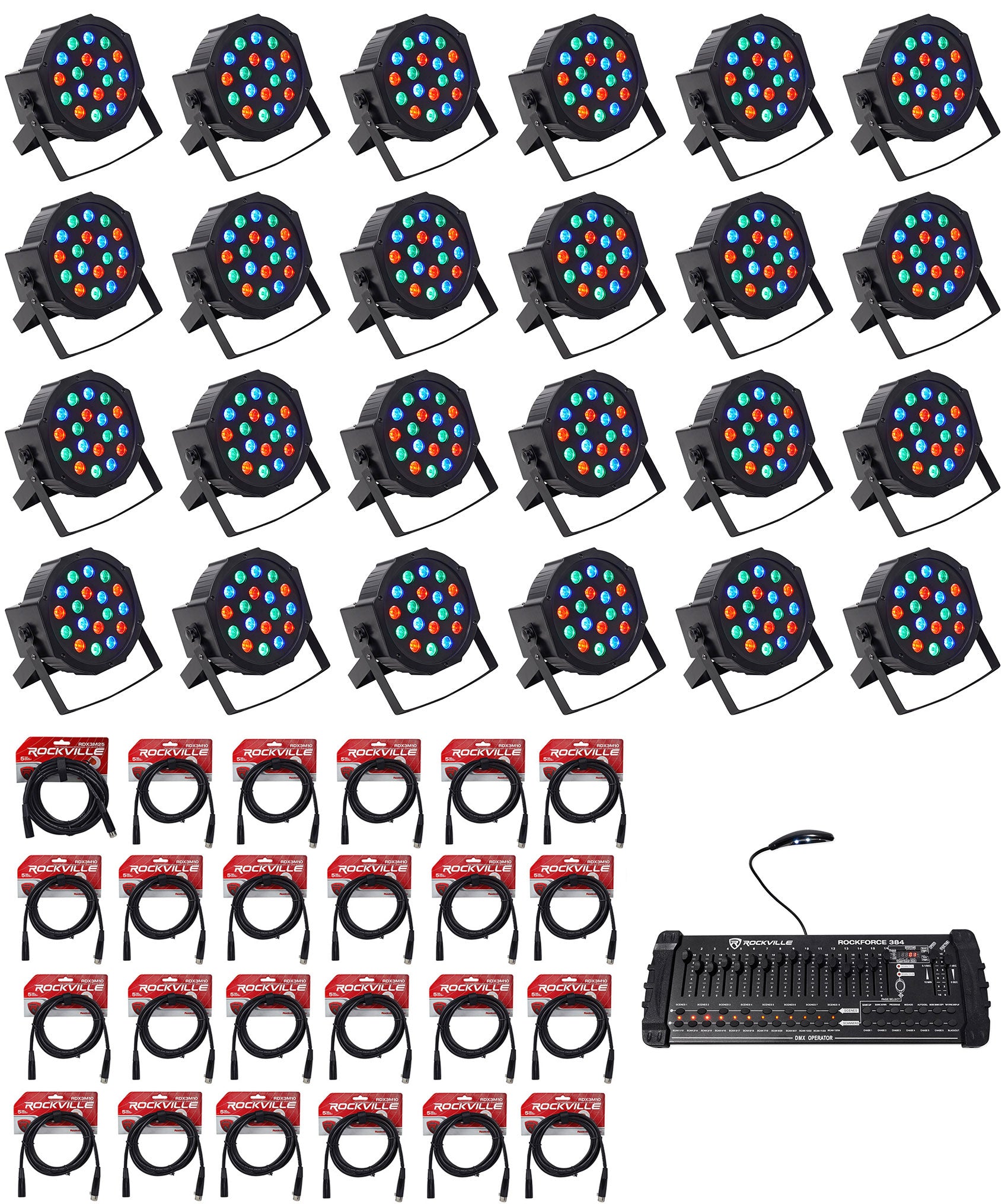 RockPAR50 LED RGB 24-Pack + ROCKFORCE 384 Controller Bundle