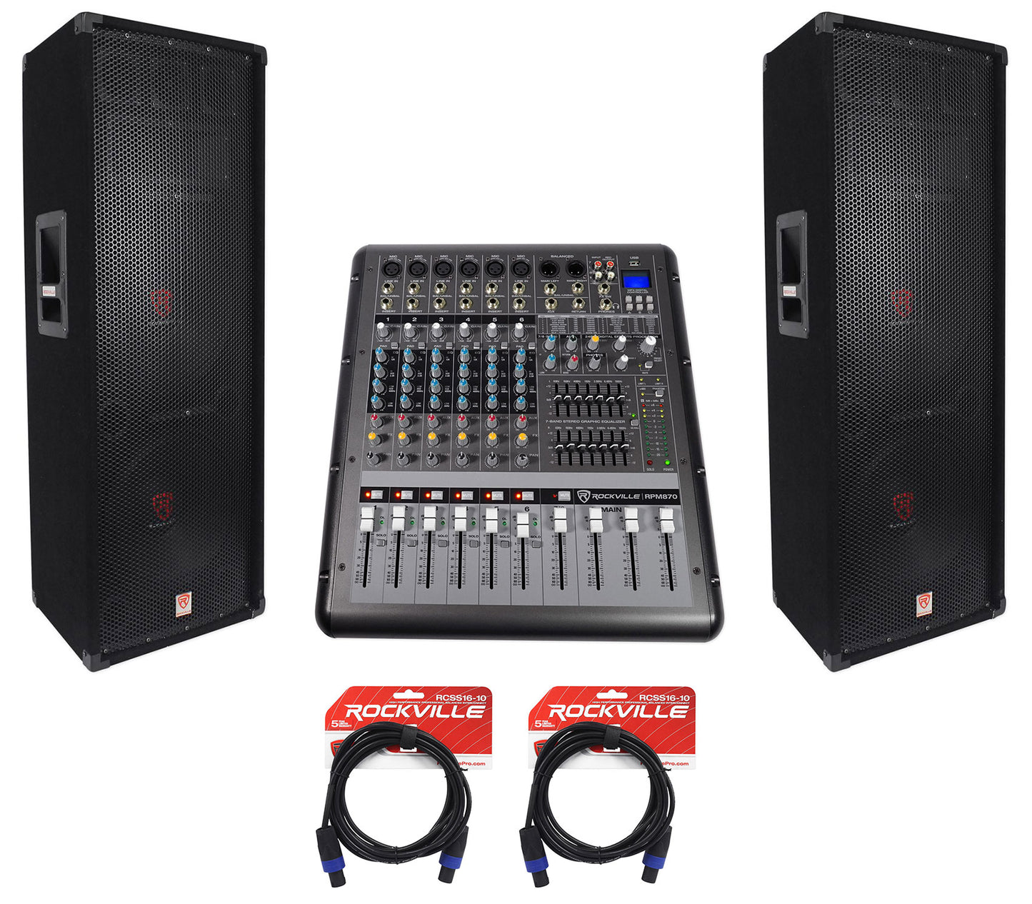 RSG12.2 Dual 12" Speakers 2-Pack + RPM870 Powered Mixer Bundle