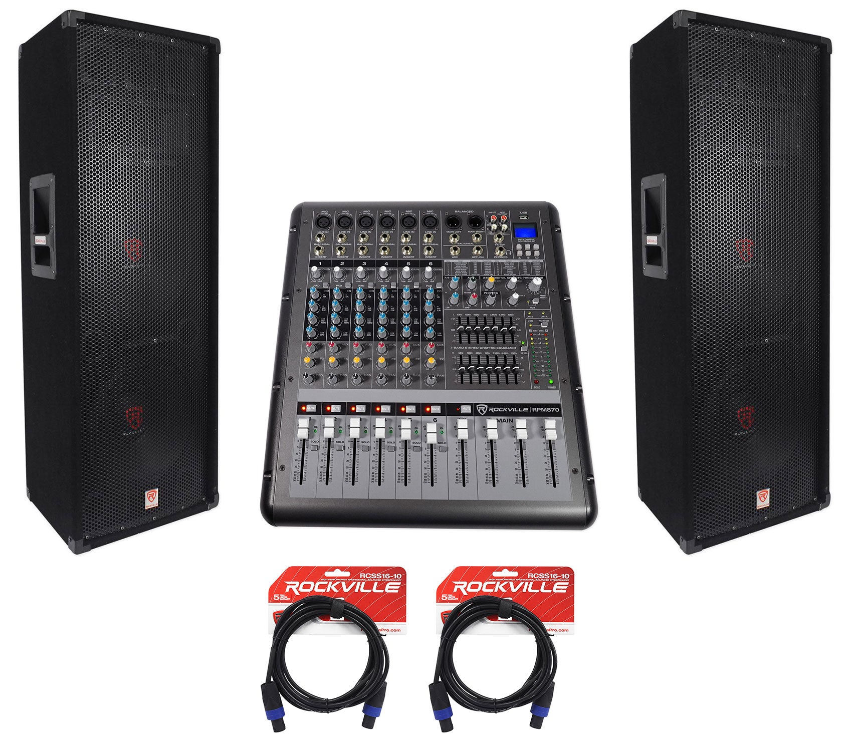 RSG12.2 Dual 12" Speakers 2-Pack + RPM870 Powered Mixer Bundle