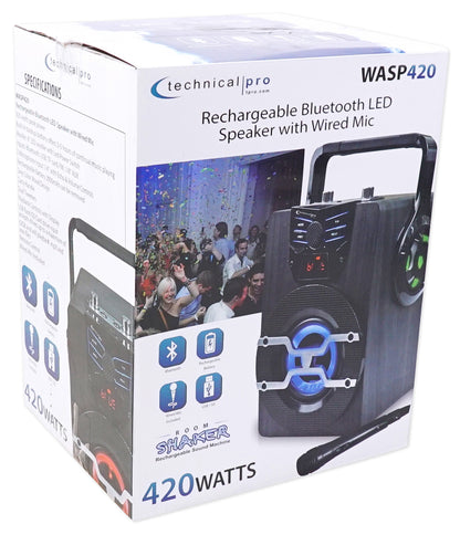 Technical Pro WASP420 Bluetooth Karaoke Machine System w/TV LED's Bundle with Mic & Stand