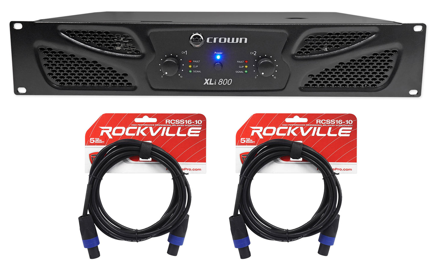 Crown Pro XLi800 600w 2-Channel DJ/PA Power Amplifier Amp + Cables XLI 800