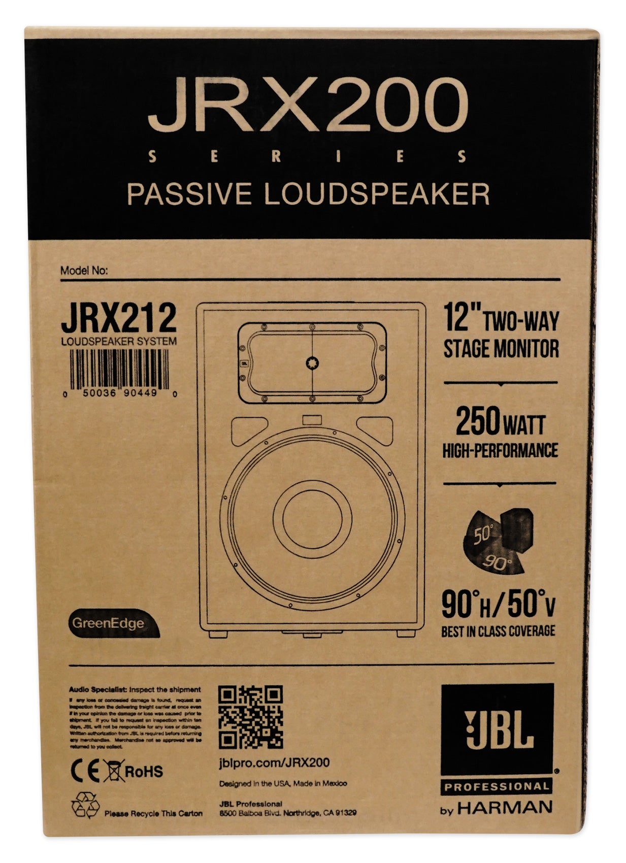 JBL Pro JRX212 12" 1000 Watt Pro Passive PA/DJ Speaker 8 Ohm JRX 212+Wash Light