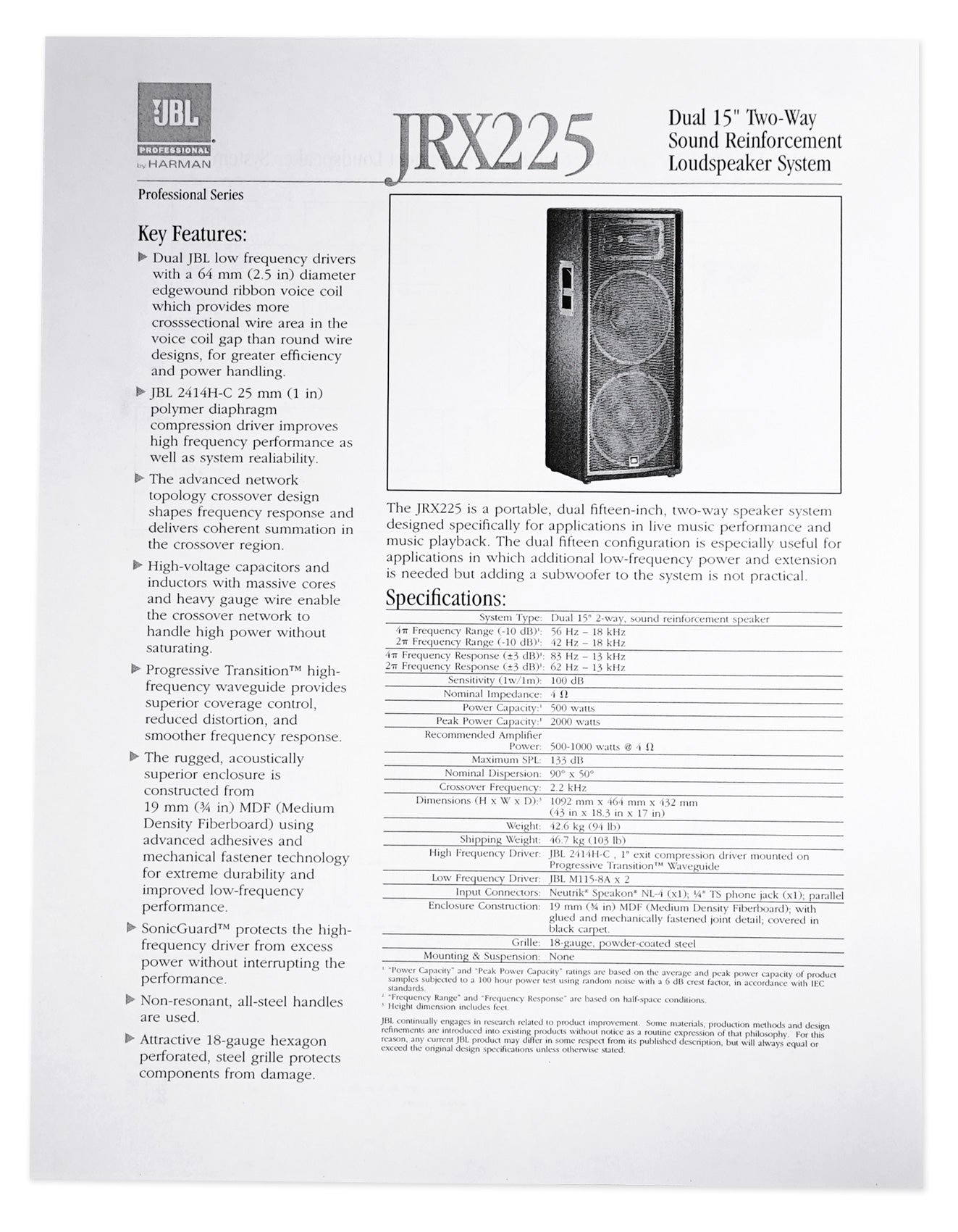 JBL JRX225 Dual 15" 4000w DJ/PA Speakers+Powered 8-Channel Mixer w/USB/Effects