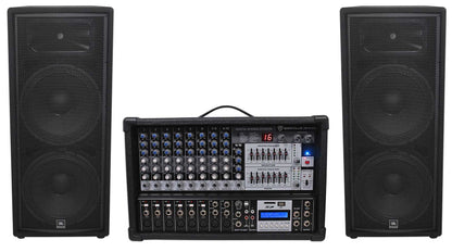 (2) JBL JRX225 Dual 15" 4000w DJ/PA Speakers+Powered 12-Ch. Mixer w/ 7 Band EQ