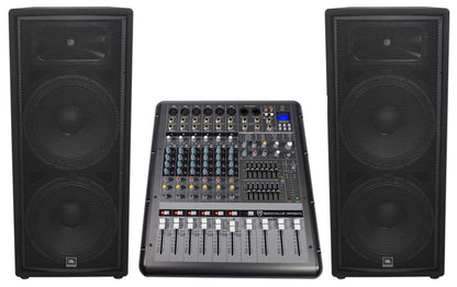 JBL JRX225 Dual 15" 4000w DJ/PA Speakers+Powered 8-Channel Mixer w/USB/Effects