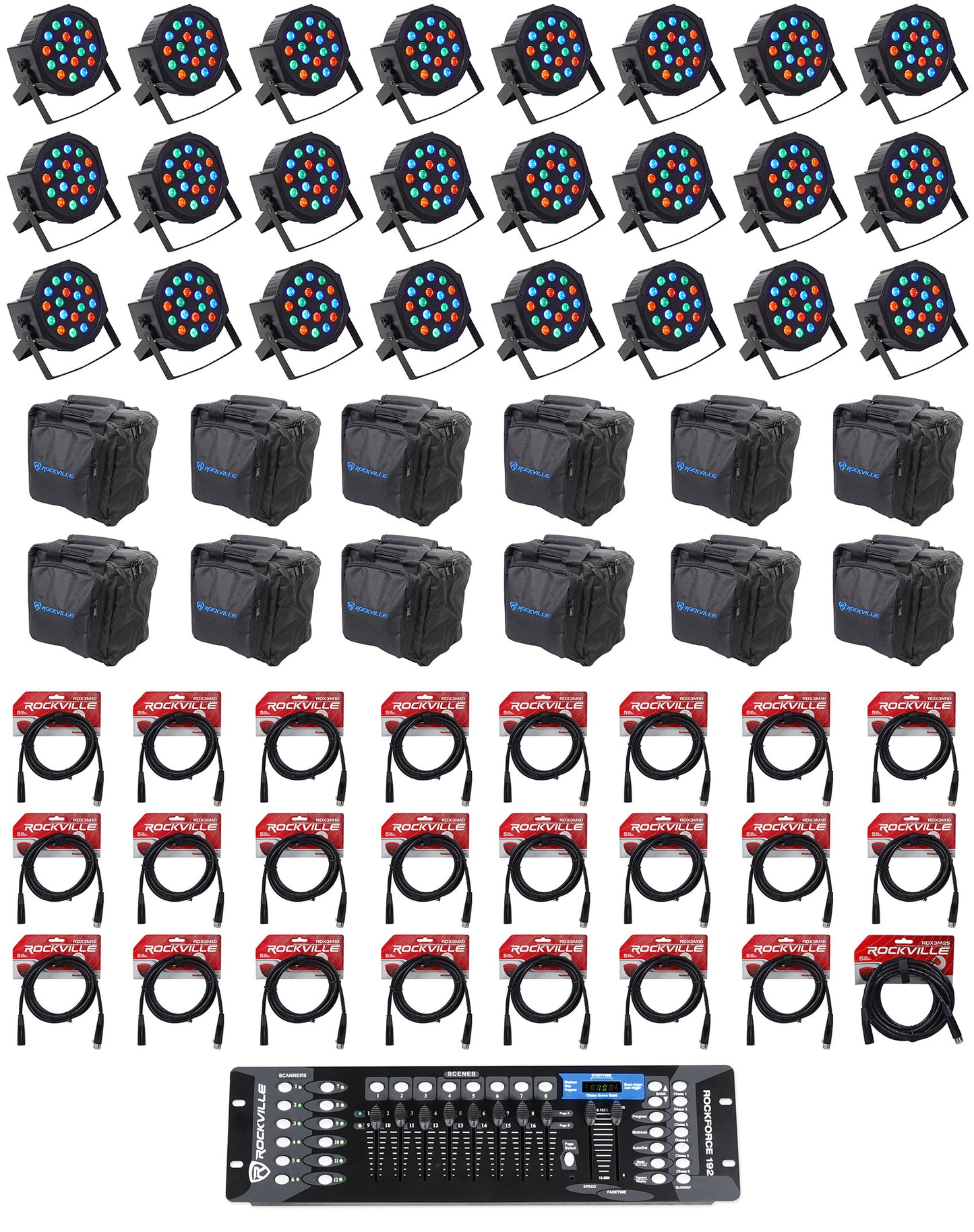 RockPAR50 Black 24-Pack + ROCKFORCE 192 DMX Controller Bundle