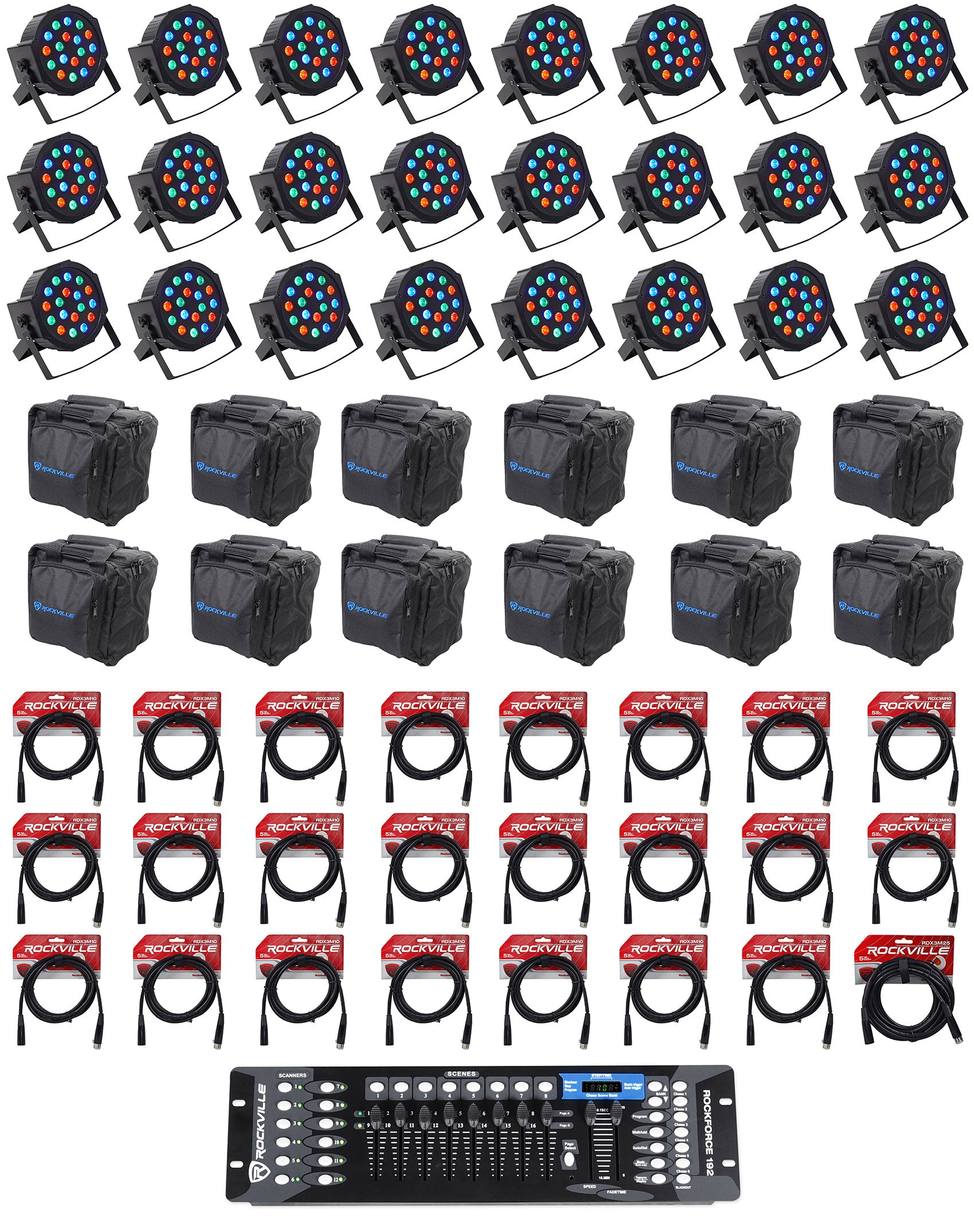 RockPAR50 Black 24-Pack + ROCKFORCE 192 DMX Controller Bundle