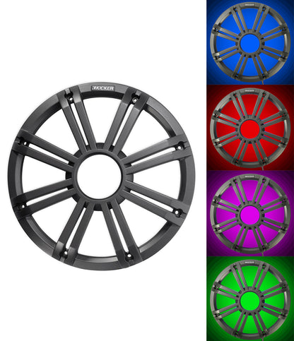 KICKER 45KM104 10" 350w Marine Boat Subwoofer+Amplifier+Charcoal Grille w/LED's