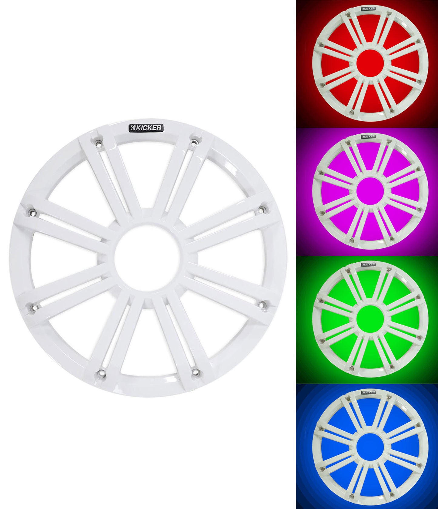 KICKER 45KMF104 10" Free Air Marine Subwoofer Sub+Amplifier+White Grille w/LED's