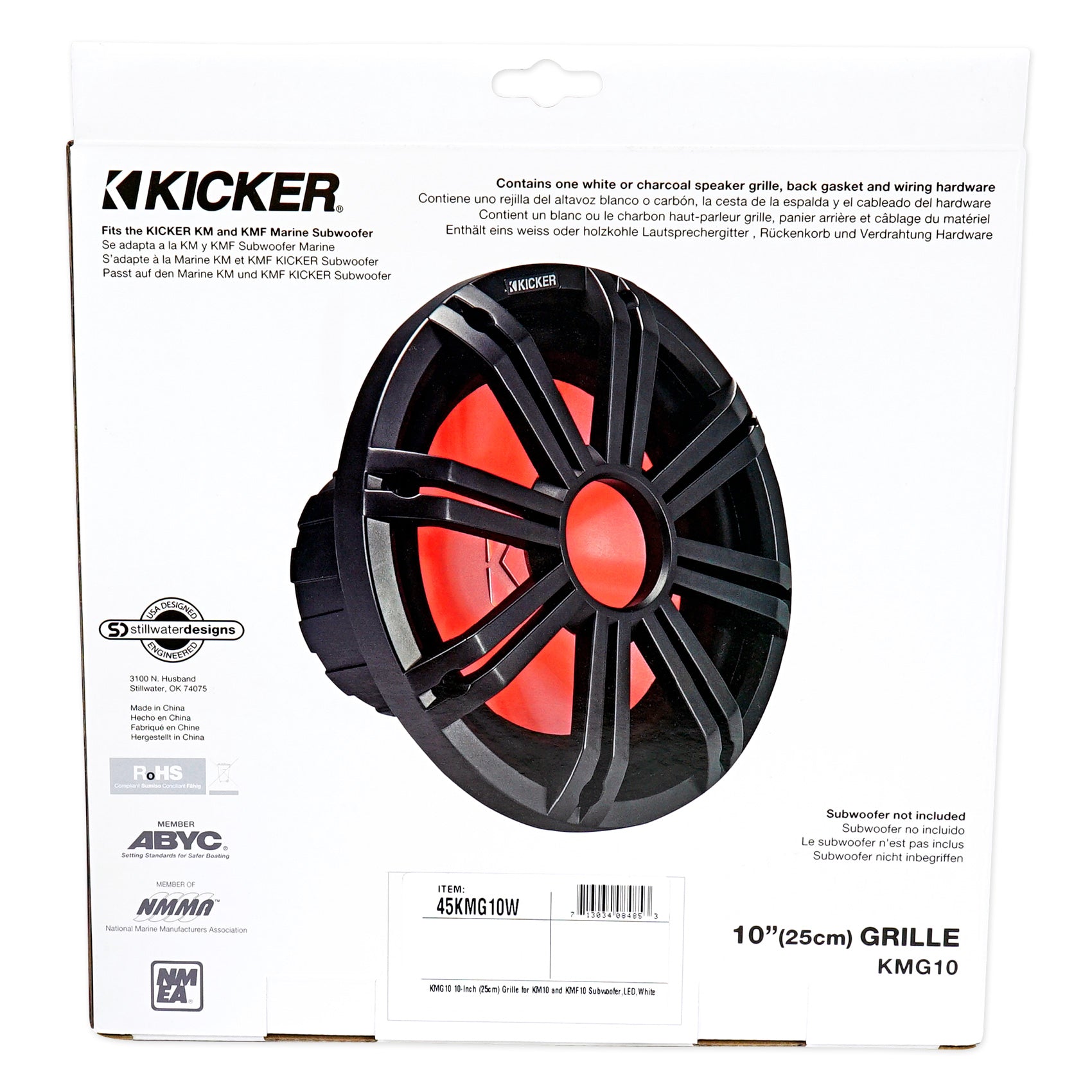 KICKER 45KMF104 10" Free Air Marine Subwoofer Sub+Amplifier+White Grille w/LED's
