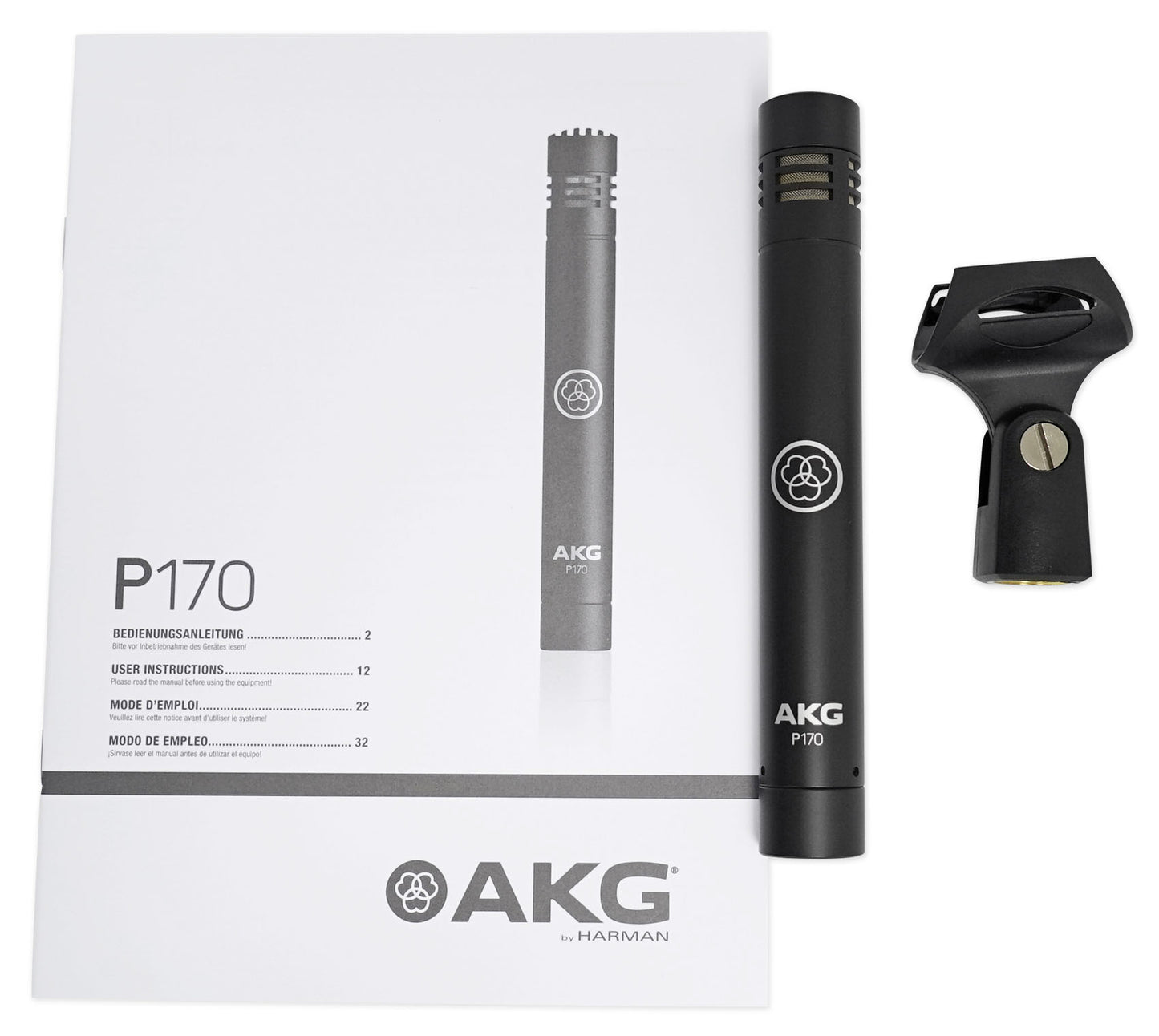 AKG P170 Studio Condenser Pencil Microphone Recording Instrument Drum Mic+Boom