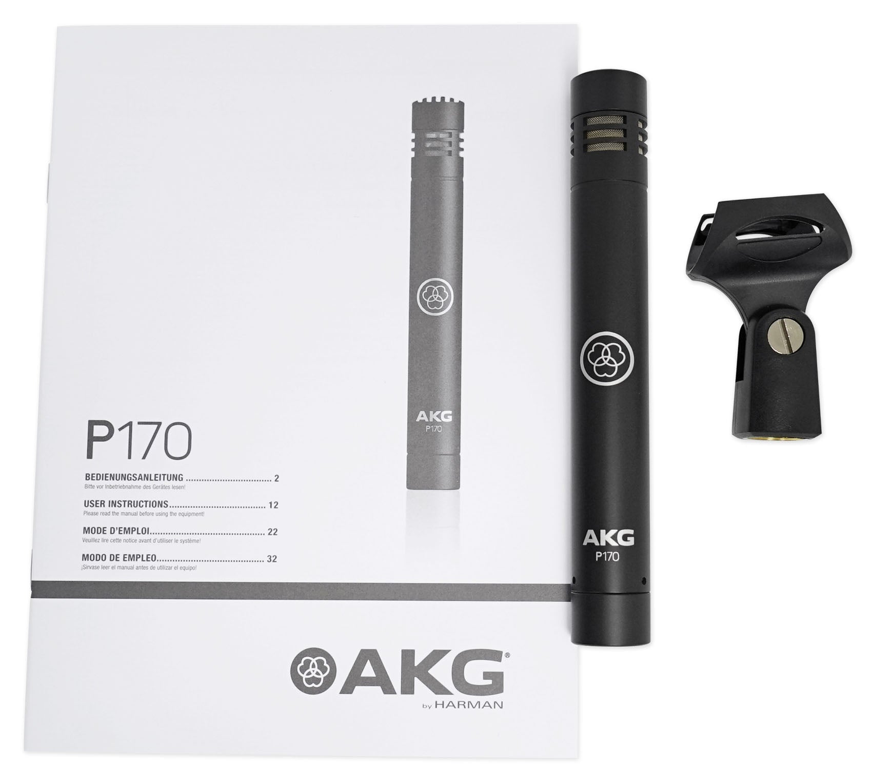 AKG P170 Studio Condenser Pencil Microphone Recording Instrument Drum Mic+Boom