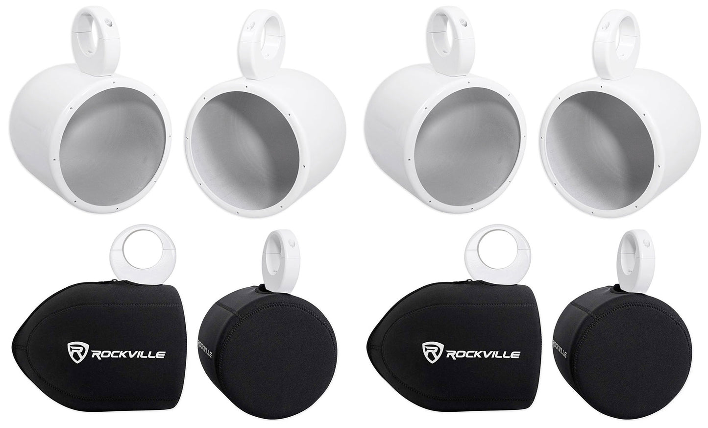 MAC80W White 7.7" Tower Speaker Pods 4-Pack + RWBC80 Neoprene Covers Bundle