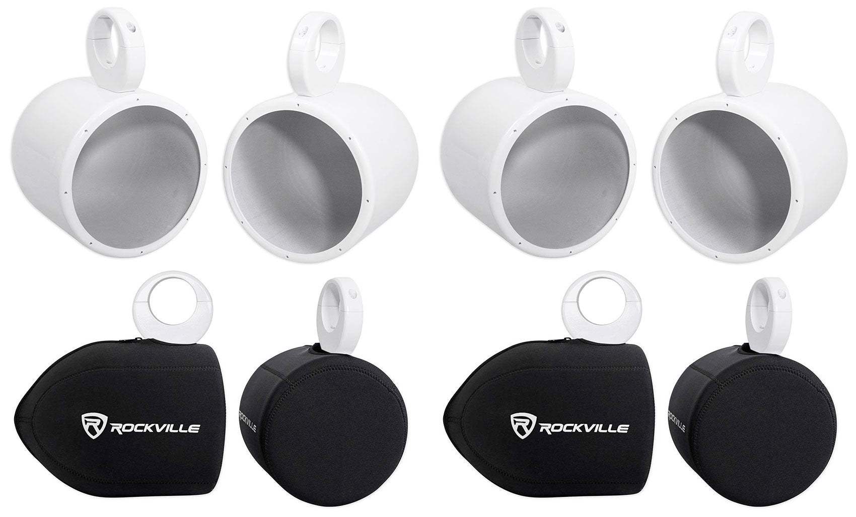MAC80W White 7.7" Tower Speaker Pods 4-Pack + RWBC80 Neoprene Covers Bundle
