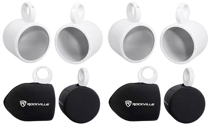 MAC80W White 7.7" Tower Speaker Pods 4-Pack + RWBC80 Neoprene Covers Bundle