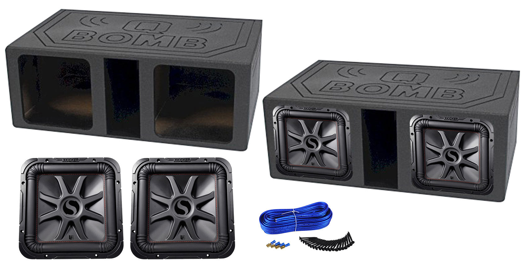 2) KICKER 45L7R122 12" 1200w L7R Subwoofers, Solo-Baric+Vented Bedlined Sub Box
