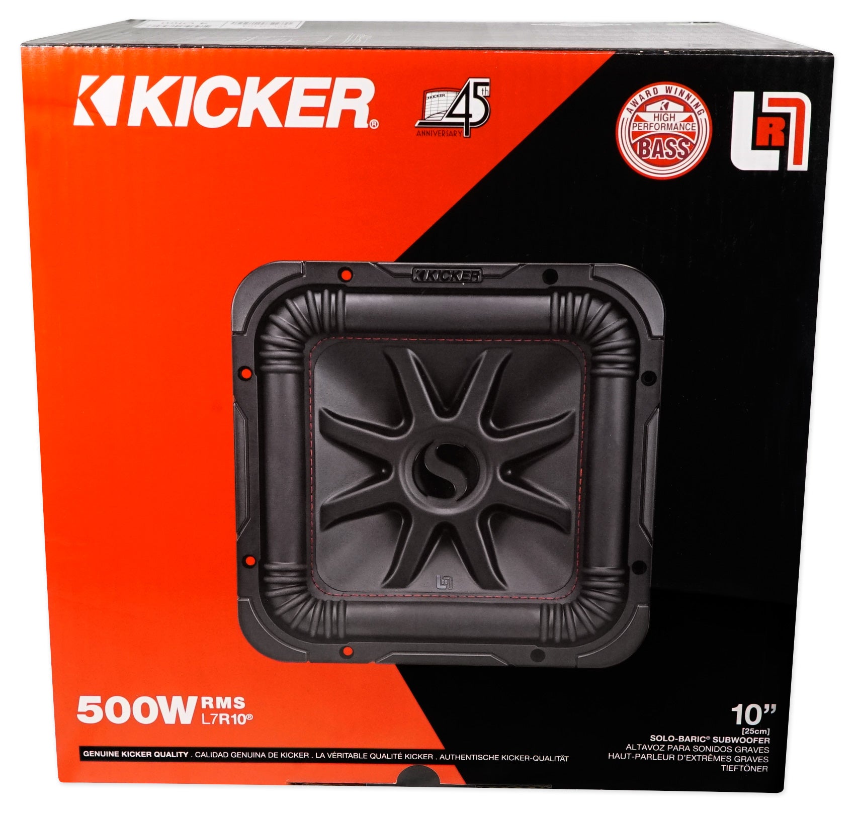 KICKER 45L7R104 10" 1000w L7R Car Subwoofer, Solo-Baric Sub+Vented Enclosure Box