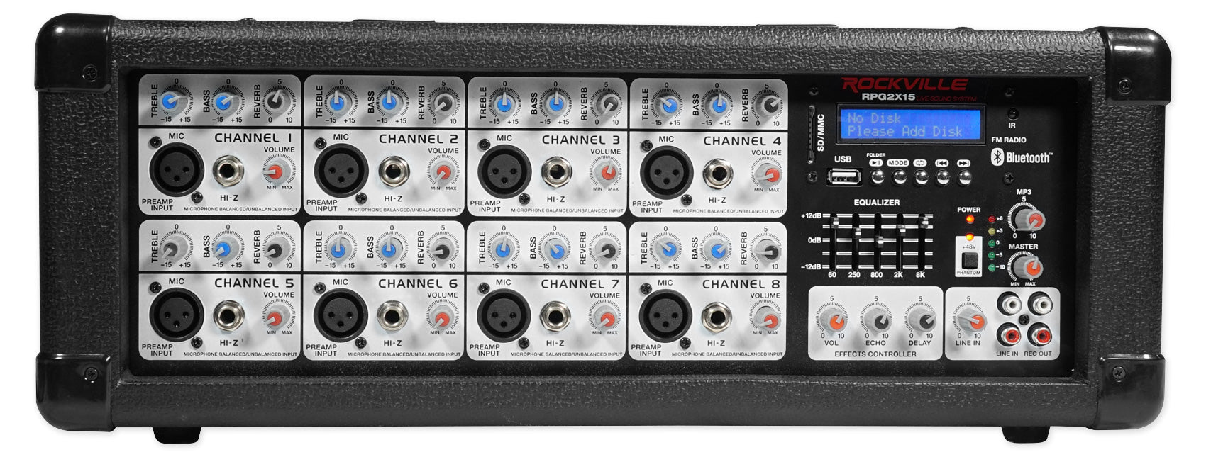 Rockville 8 Channel 1400w Powered Mixer w/ Bluetooth/USB/SD/5 Band EQ+Effects