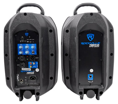 RPG082K Dual 8" Powered PA Speakers 2-Pack + LINE8 Mixer Bundle