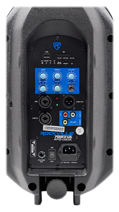 RPG082K Dual 8" Powered PA Speakers 2-Pack + LINE8 Mixer Bundle