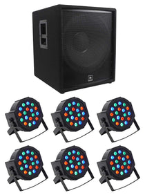 JBL Pro JRX218S 1400 Watt 18" Passive Subwoofer DJ Sub+(6) Par Can Wash Lights
