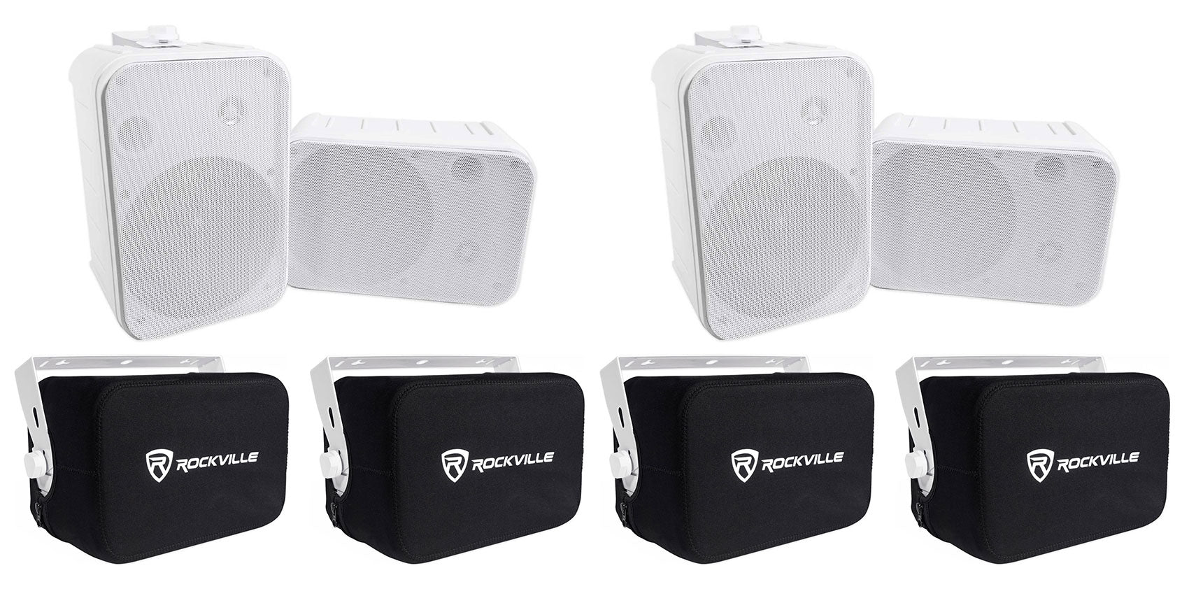 Rockville HP65S White 4-Pack + RWBC65S Covers Bundle