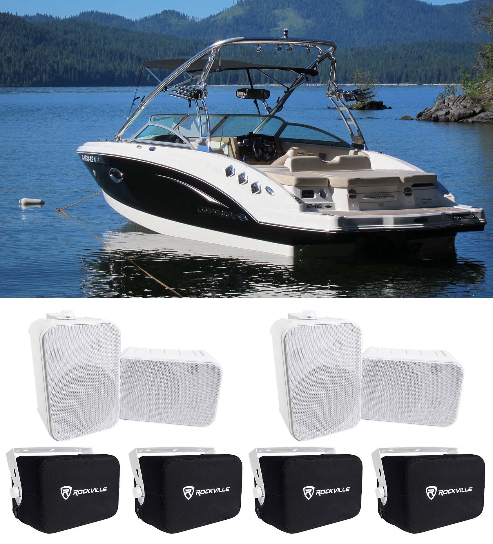 Rockville HP65S White 4-Pack + RWBC65S Covers Bundle