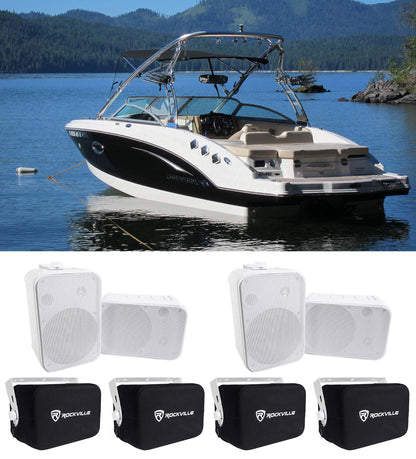 Rockville HP65S White 4-Pack + RWBC65S Covers Bundle