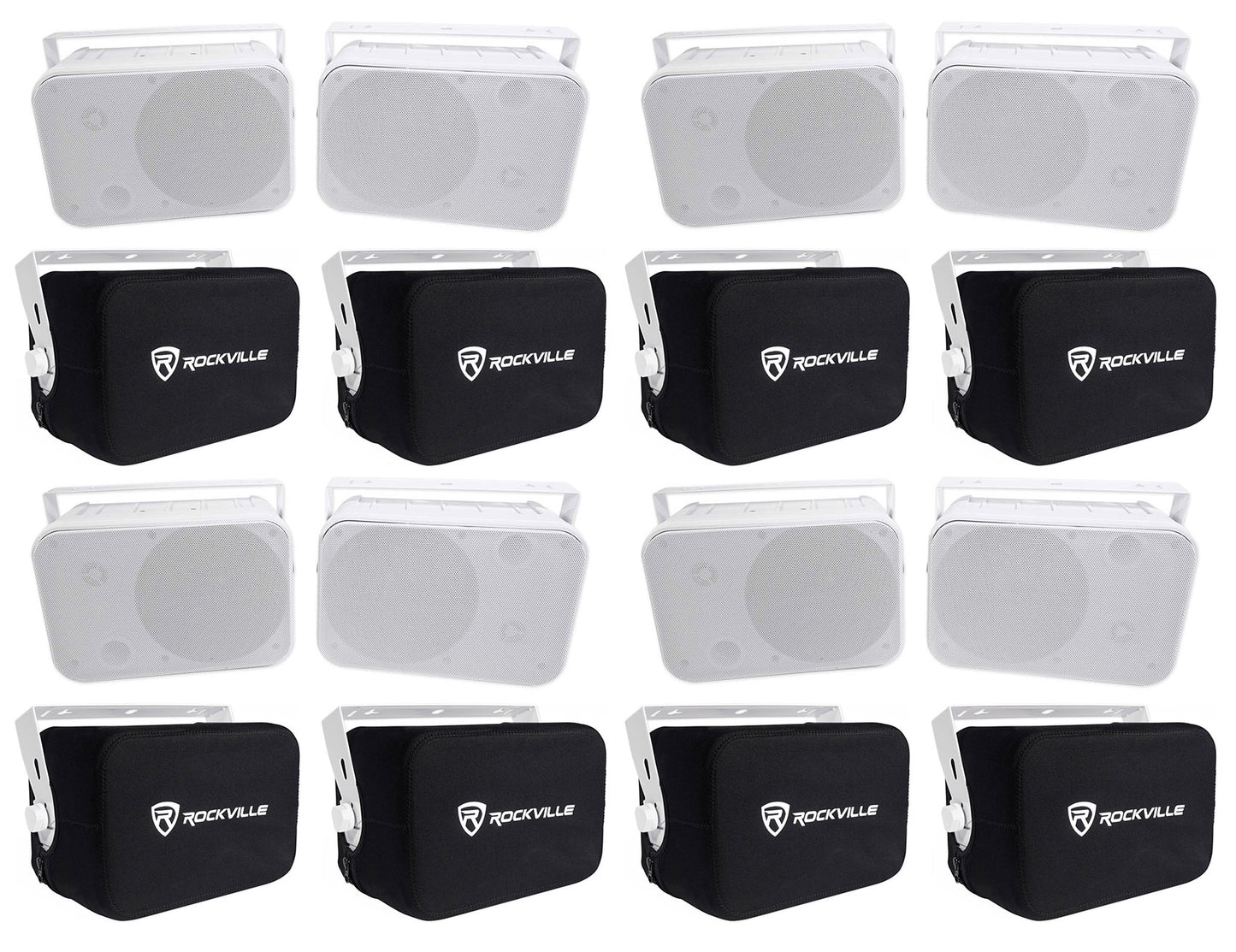 Rockville HP65S-8 White 8-Pack + RWBC65S Covers Bundle