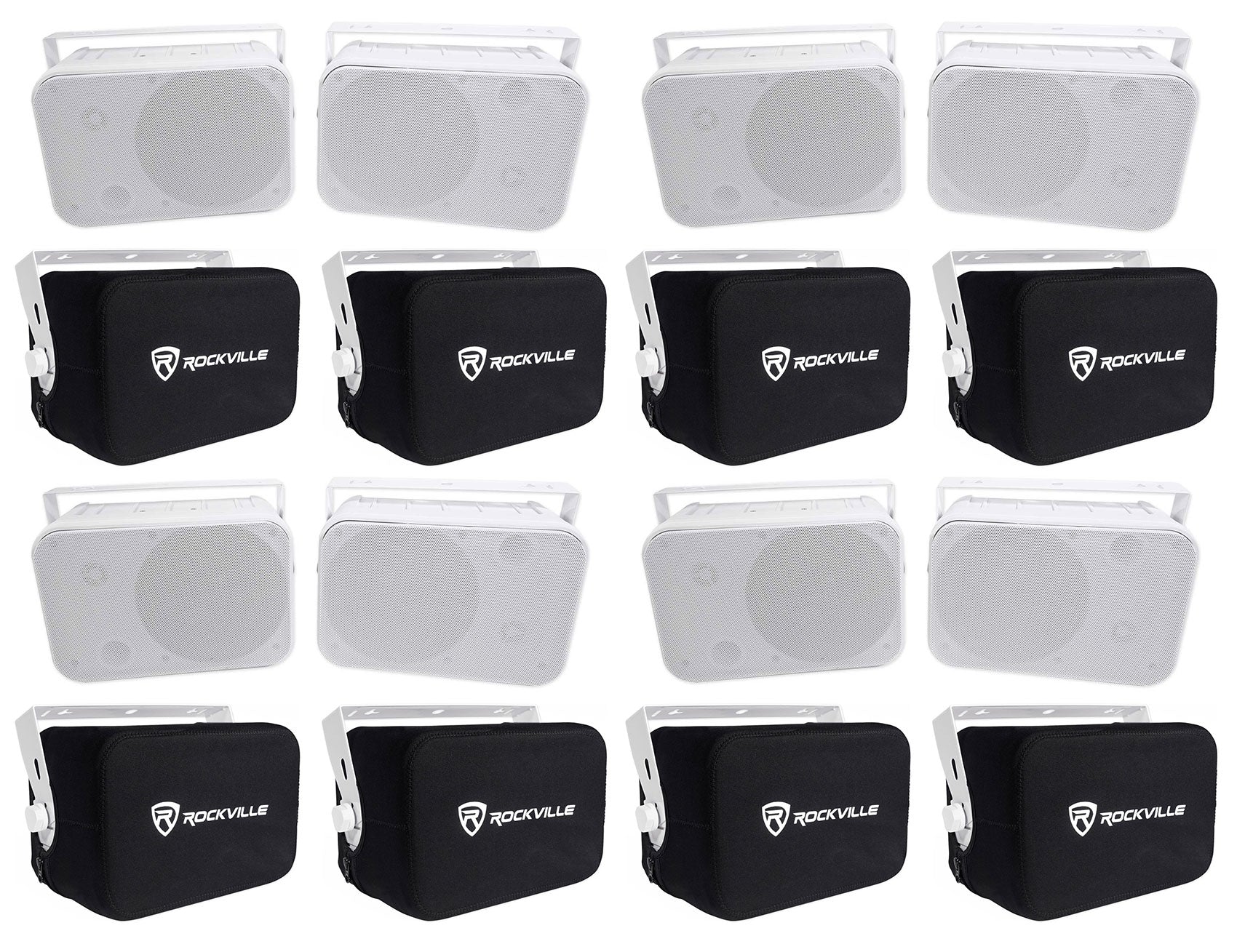 Rockville HP65S-8 White 8-Pack + RWBC65S Covers Bundle