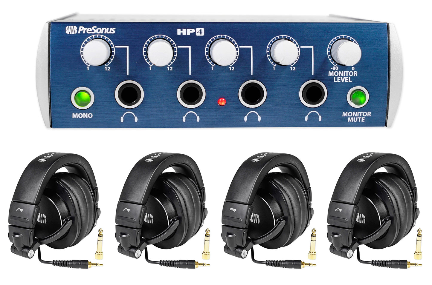 PRESONUS HP4 Headphone Amplifier+ (4) HD9 Studio Headphones + (4) Recording Mics