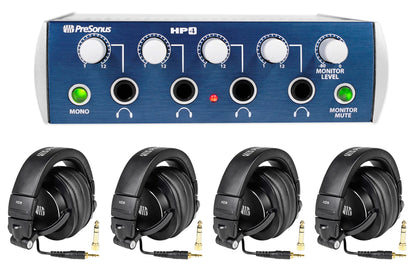 PRESONUS HP4 Headphone Amplifier+ (4) HD9 Studio Headphones + (4) Recording Mics