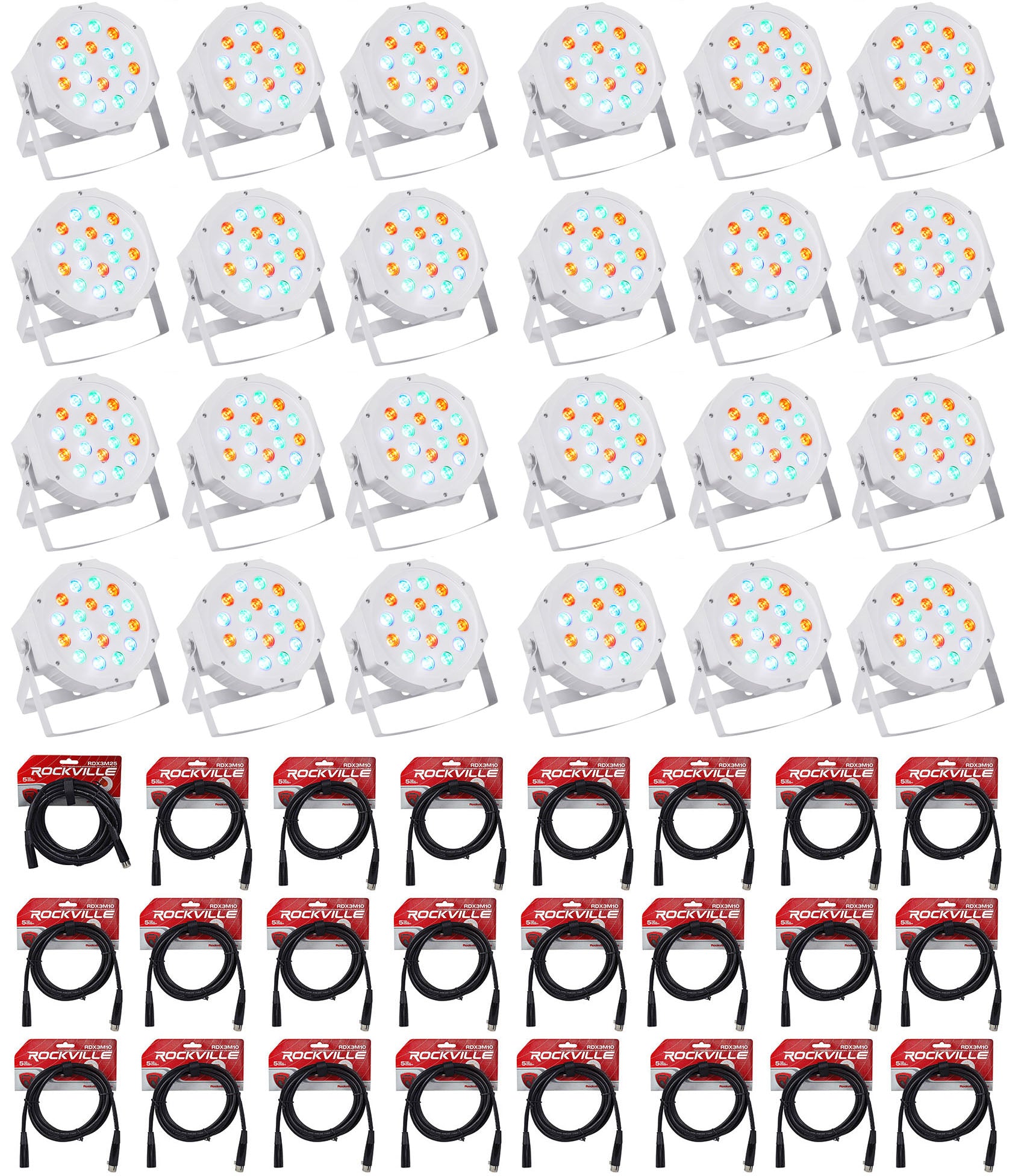 RockPAR50 White 24-Pack + DMX Cables Bundle