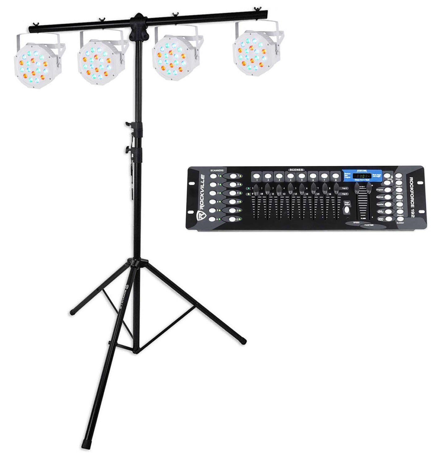 RVLS1 Lighting Tree Stand + RockPAR50 White 4-Pack + ROCKFORCE 192 Bundle