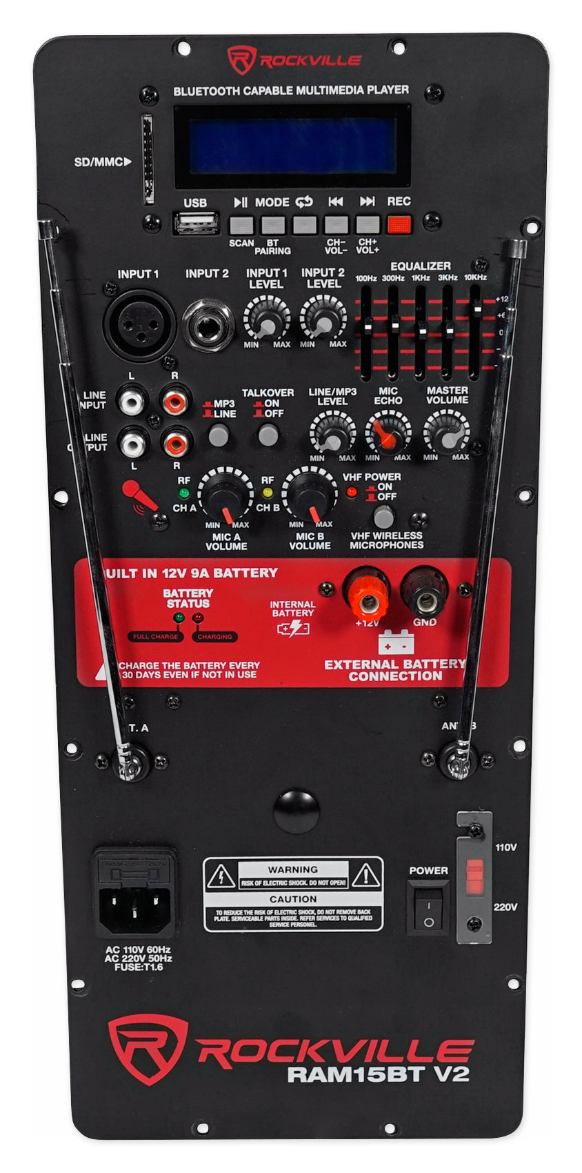 Rockville RAM15BT AMP SU Powered 800W Bluetooth Amp Plate for PA/DJ Speakers