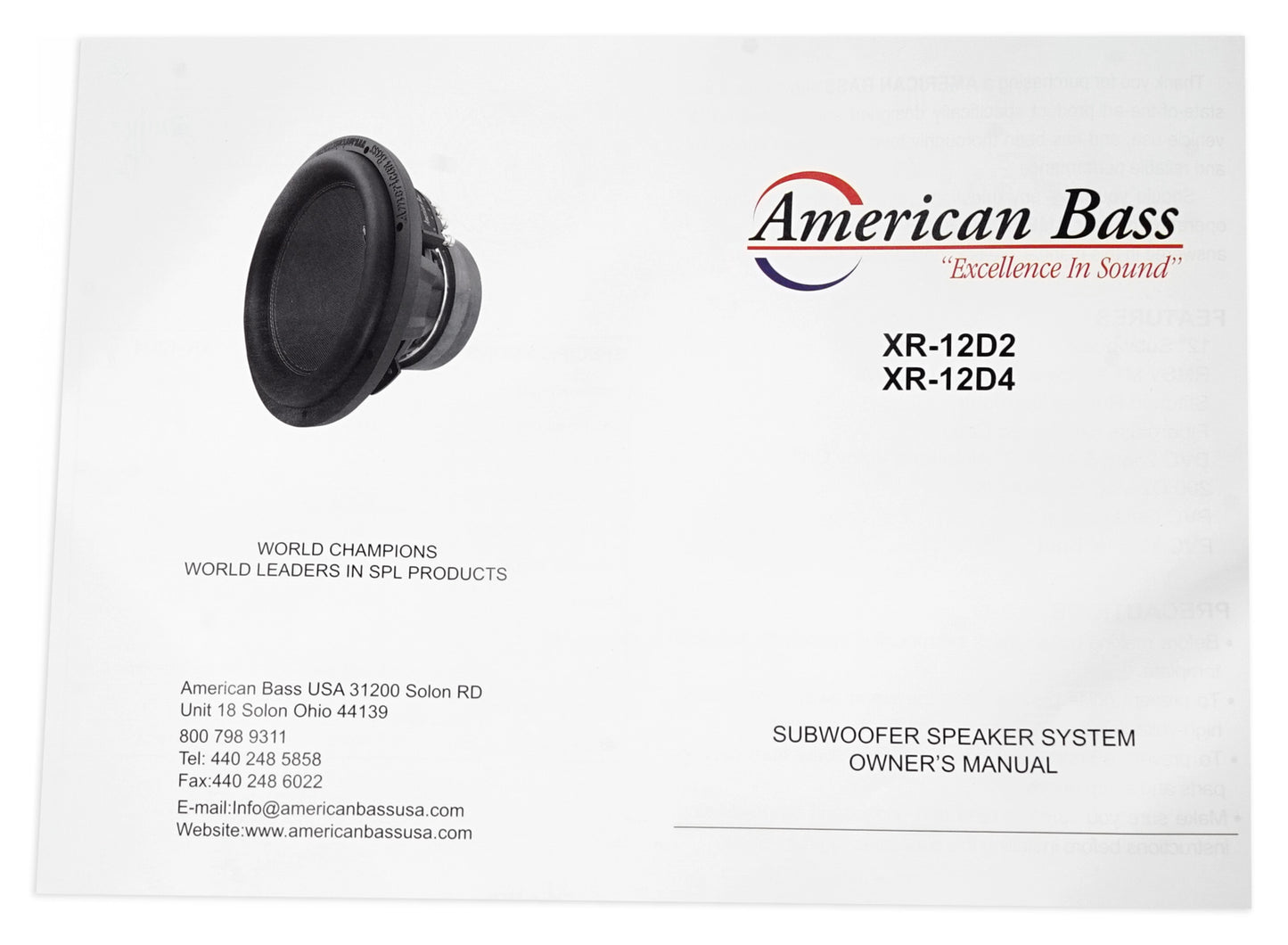 American Bass XR-12D4 2400w 12" Competition Subwoofer+Vented Sub Box Enclosure