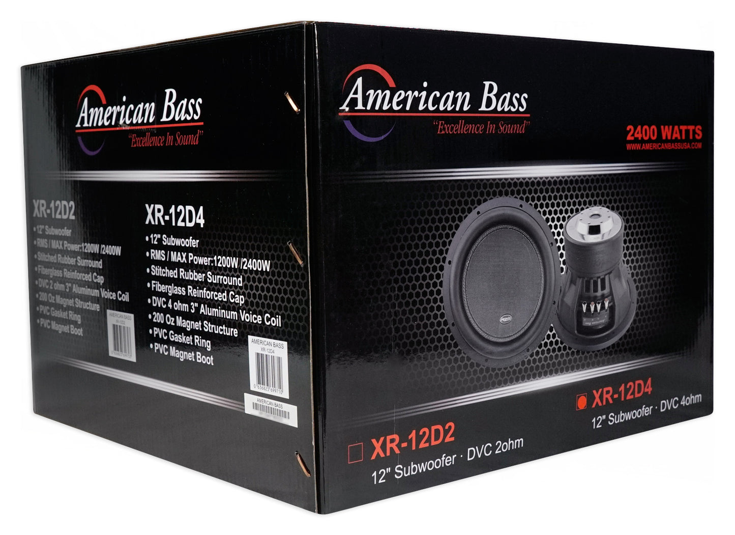 American Bass XR-12D4 2400w 12" Competition Subwoofer+Vented Sub Box Enclosure