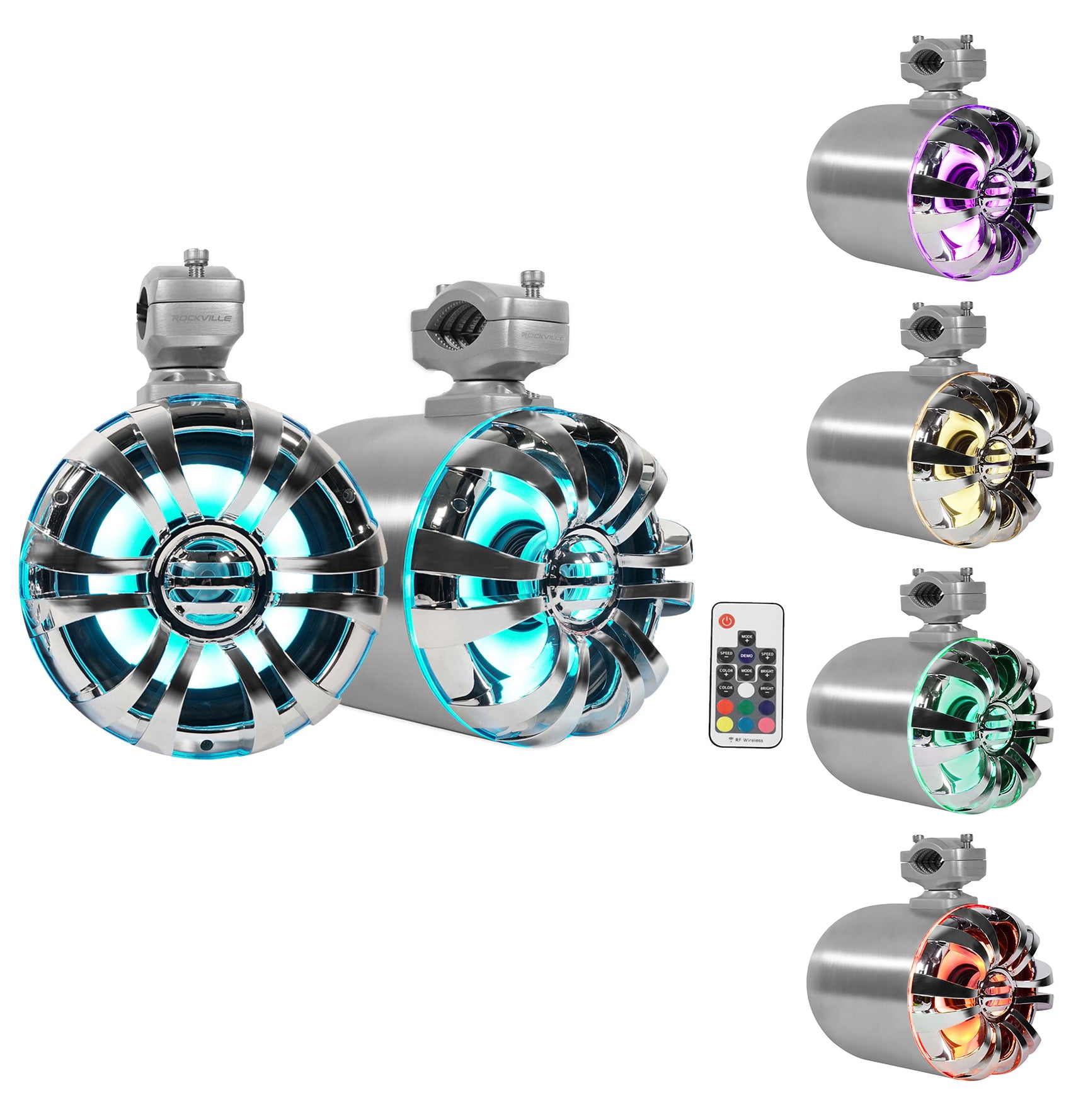 WB65KLED Stainless 6.5" LED Wakeboard Speakers 2-Pack + KRYPTON MF3 Amplifier Bundle