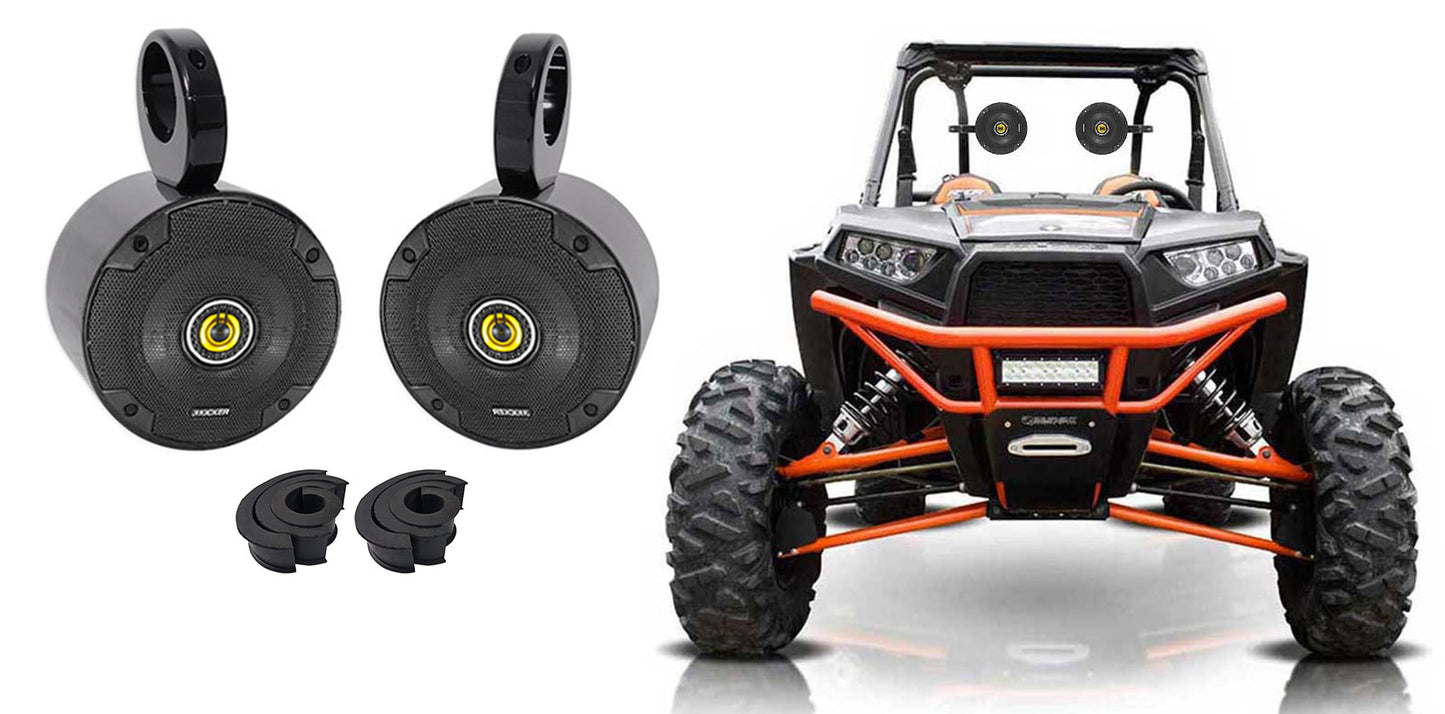 2 Kicker 5.25" 450w Rollbar Rollcage Tower Speakers For Polaris RZR/ATV/UTV/Cart