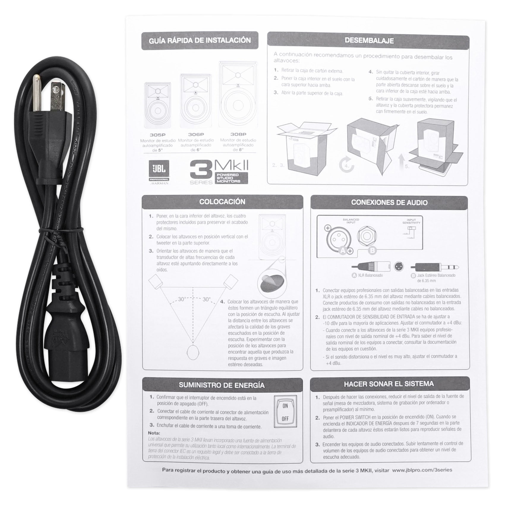 Pair JBL 305P MkII 5" Powered Studio Monitor Monitoring Speakers+21" Stands