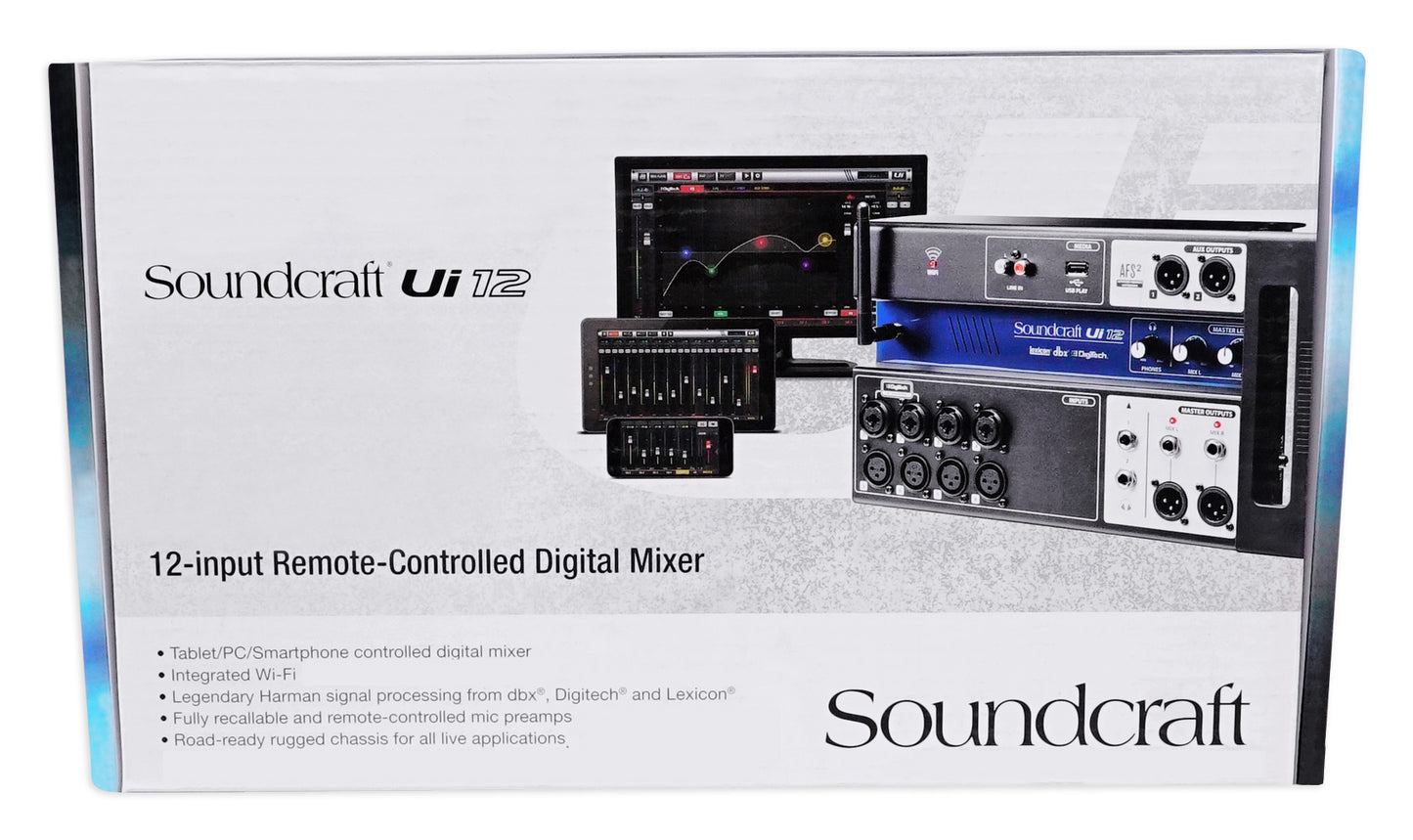 Soundcraft Ui12 Digital Mixer w/Wifi+App Control+Recording Ui 12+Snake Cable