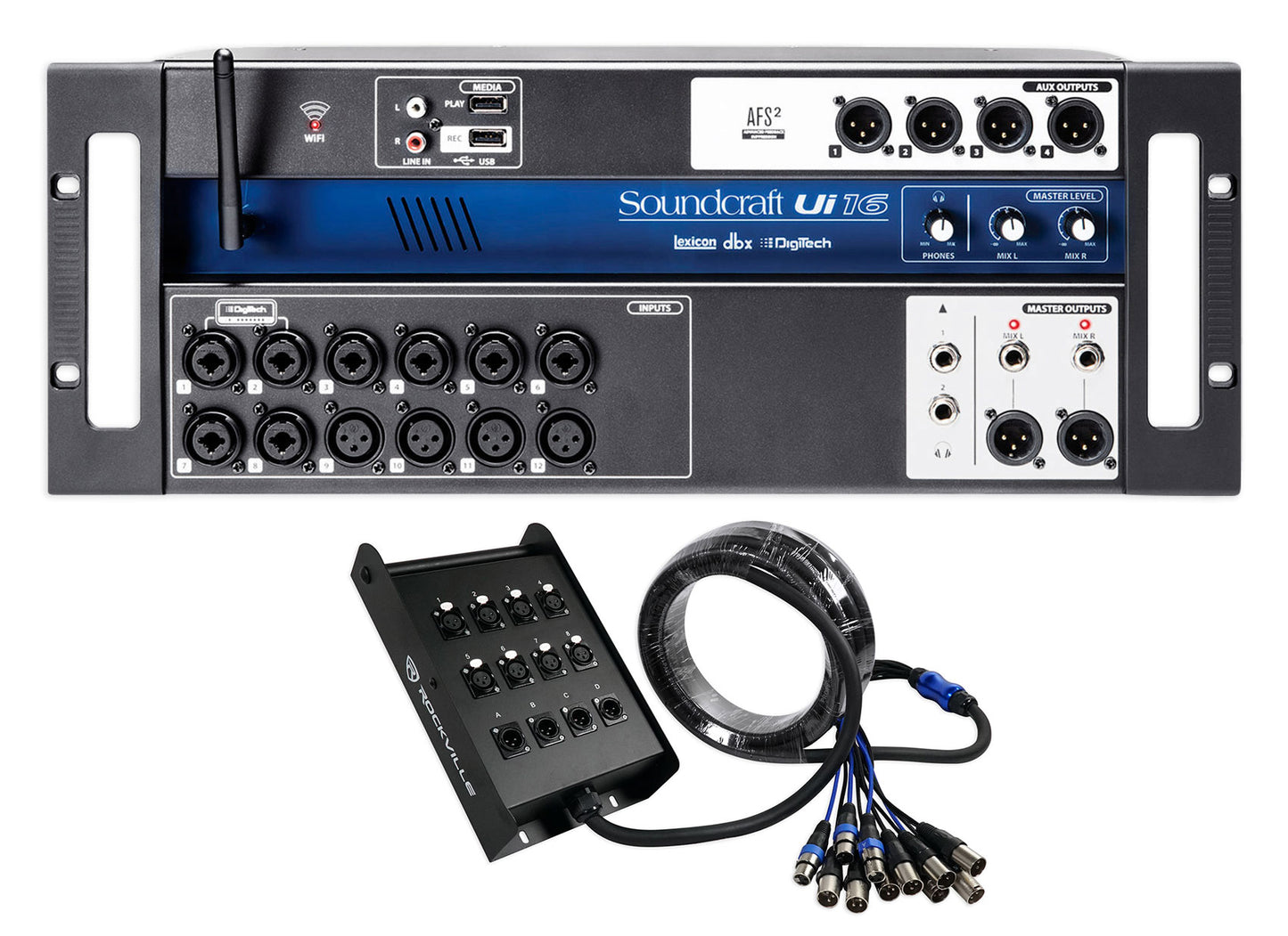 Soundcraft Ui16 Digital Mixer w/Wifi+App Control+Recording Ui 16+Snake Cable