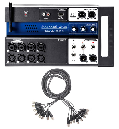 Soundcraft Ui12 Digital Mixer w/Wifi+App Control+Recording Ui 12+Snake Cable