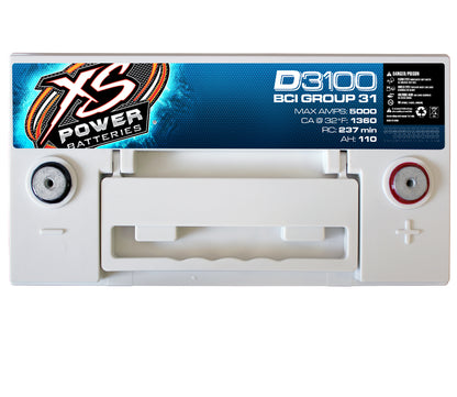XS Power D3100 5000 Amp Power Cell Car Battery + Hardware + Power/Ground Wires